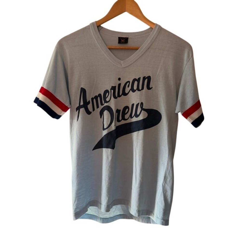 Vintage 70s American Drew Ringer T-Shirt Blue V-Neck Mens M
